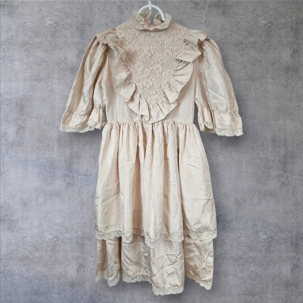 Vintage Jenny McDowl Victorian Beige Satin Taffeta Cosplay Dress Size 12 N84